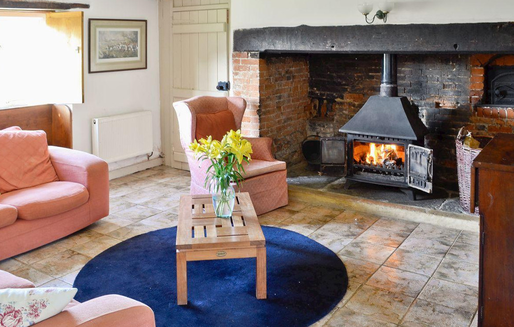 Living room at North End Farm House near Bridport in Dorset