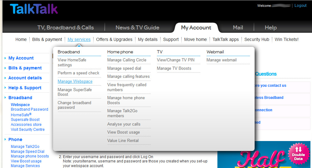 TalkTalk - free webspace