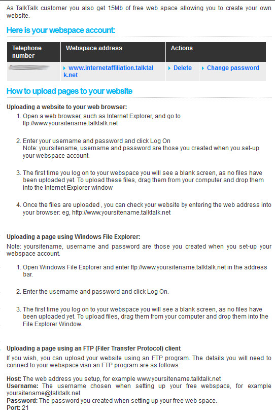 Instructions for transfering files to your TalkTalk account